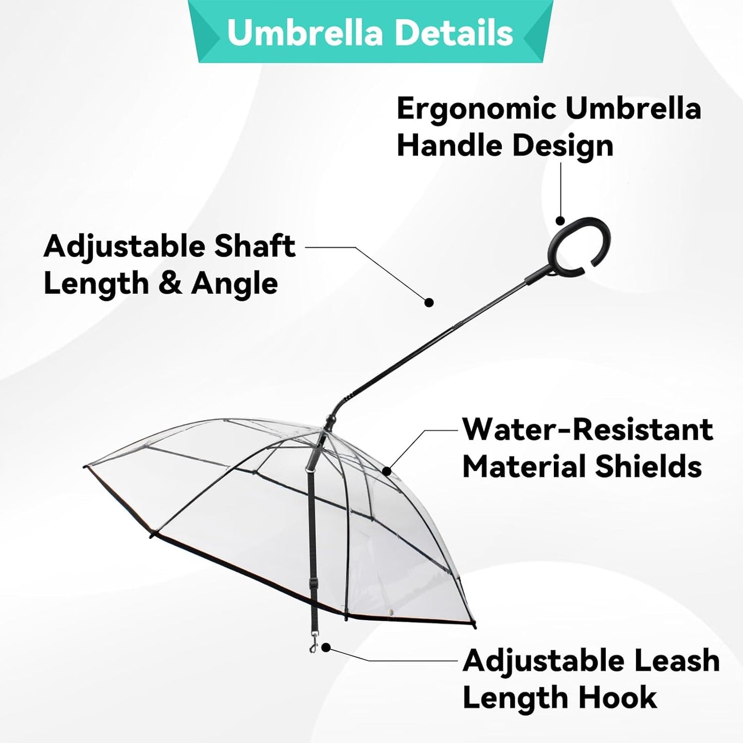 Clear Dog Umbrella for Small Dogs, Self-Assembly Dog Umbrella Leash, Doggie Rain Umbrella, Puppy Walking Umbrella with Adjustable Leash