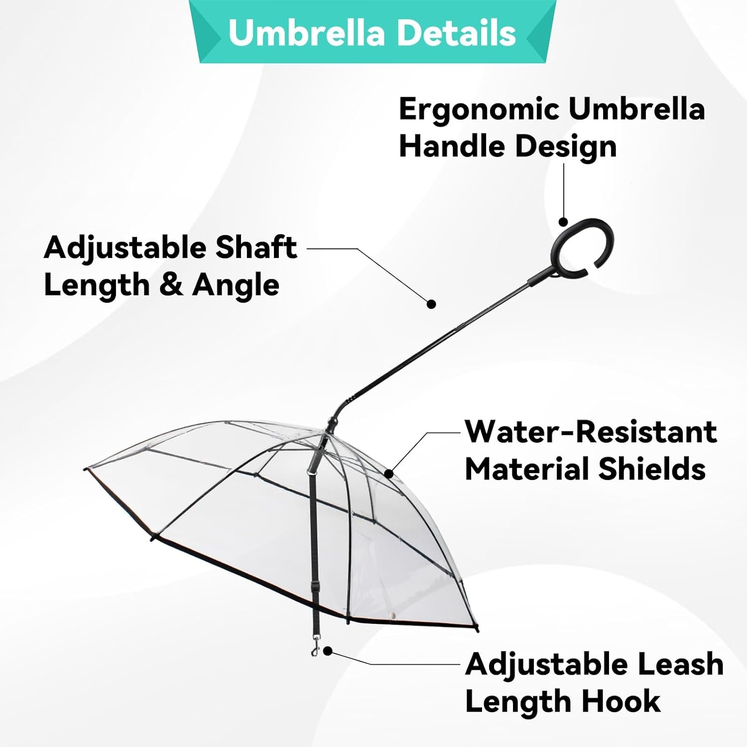 Clear Dog Umbrella for Small Dogs, Self-Assembly Dog Umbrella Leash, Doggie Rain Umbrella, Puppy Walking Umbrella with Adjustable Leash