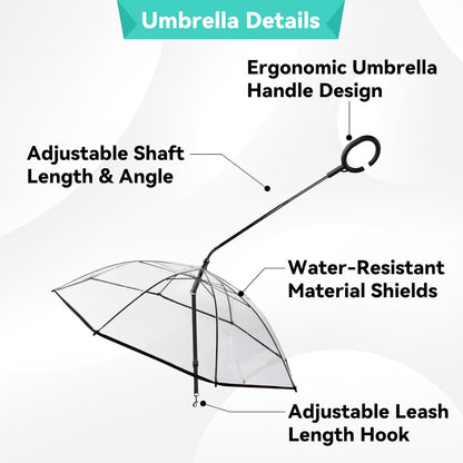 Clear Dog Umbrella for Small Dogs, Self-Assembly Dog Umbrella Leash, Doggie Rain Umbrella, Puppy Walking Umbrella with Adjustable Leash