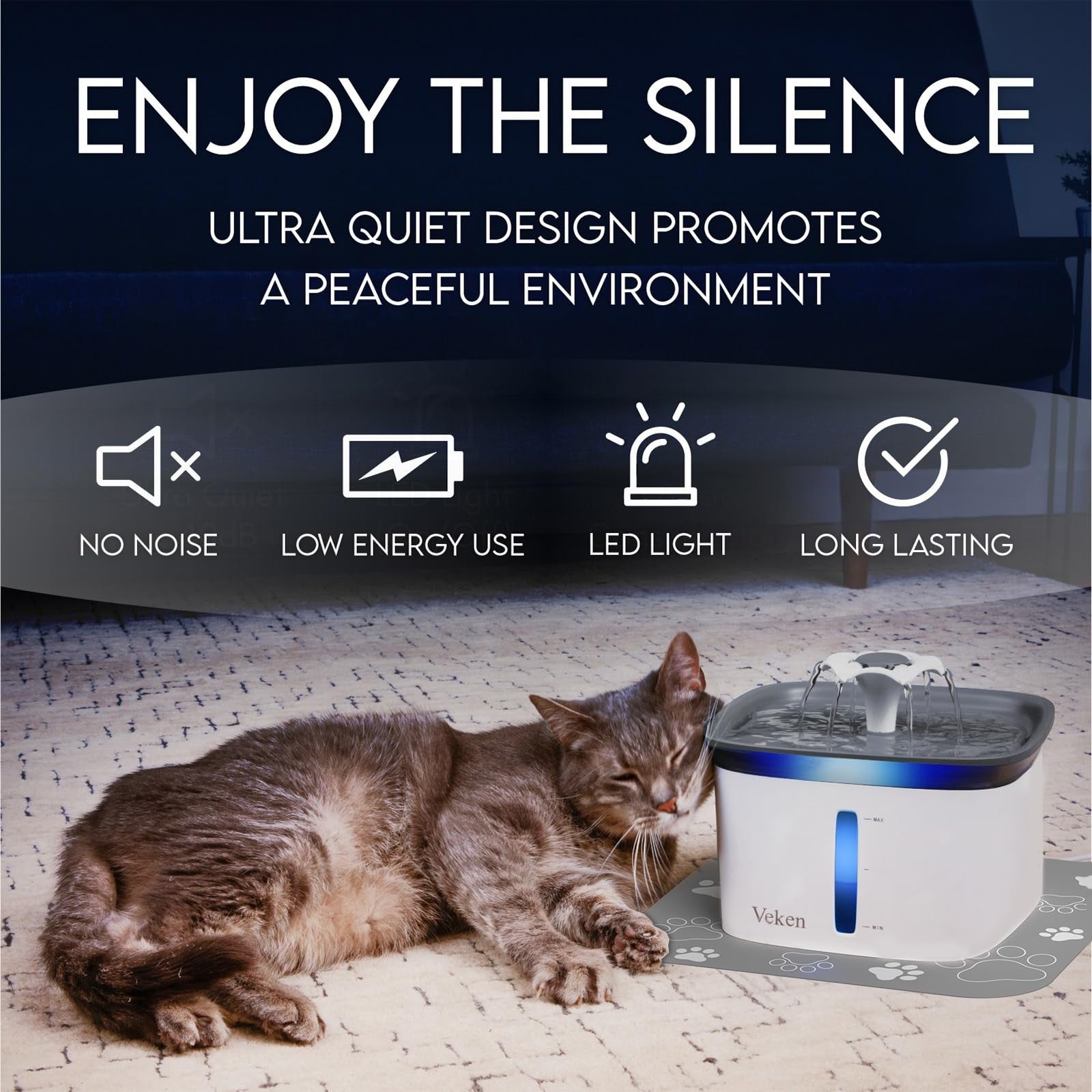 Veken 95Oz/2.8L Pet Fountain, Automatic Cat Water Fountain Dog Water D
