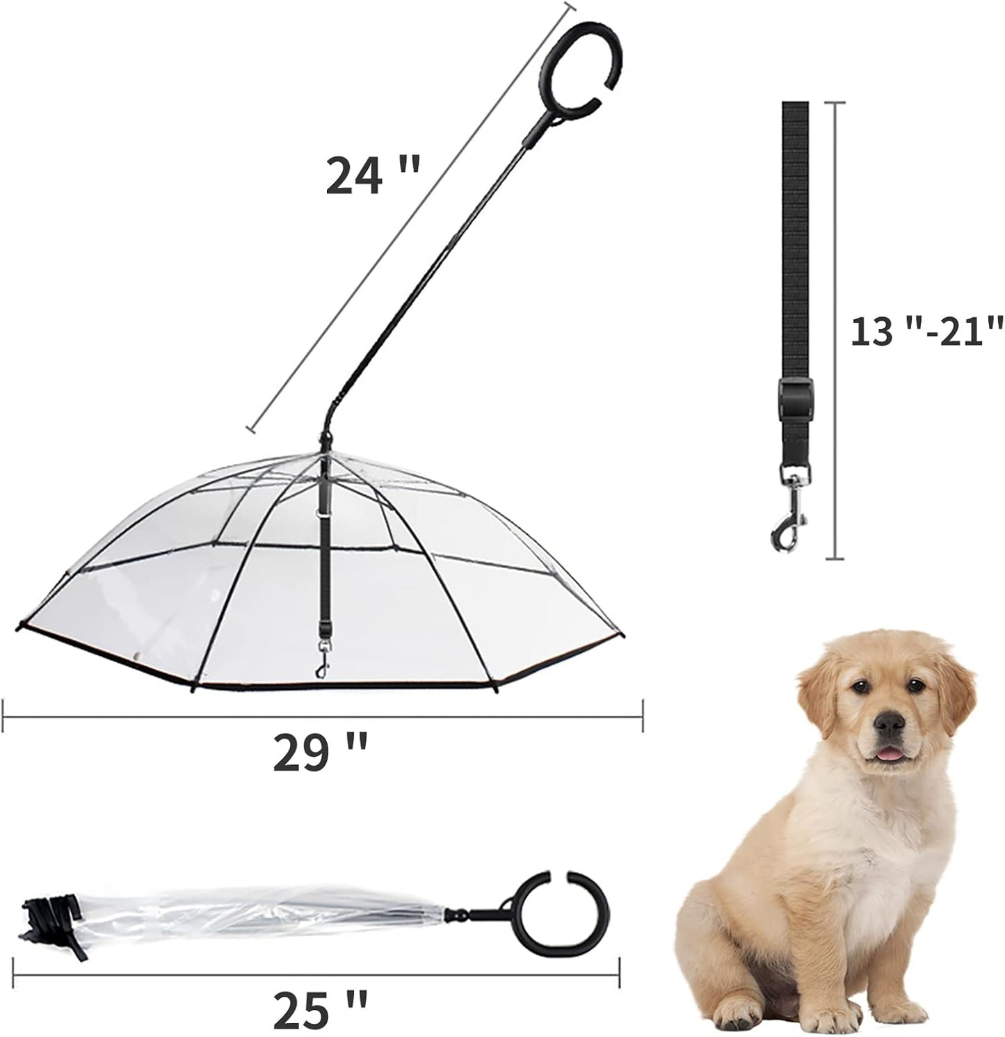 Clear Dog Umbrella for Small Dogs, Self-Assembly Dog Umbrella Leash, Doggie Rain Umbrella, Puppy Walking Umbrella with Adjustable Leash
