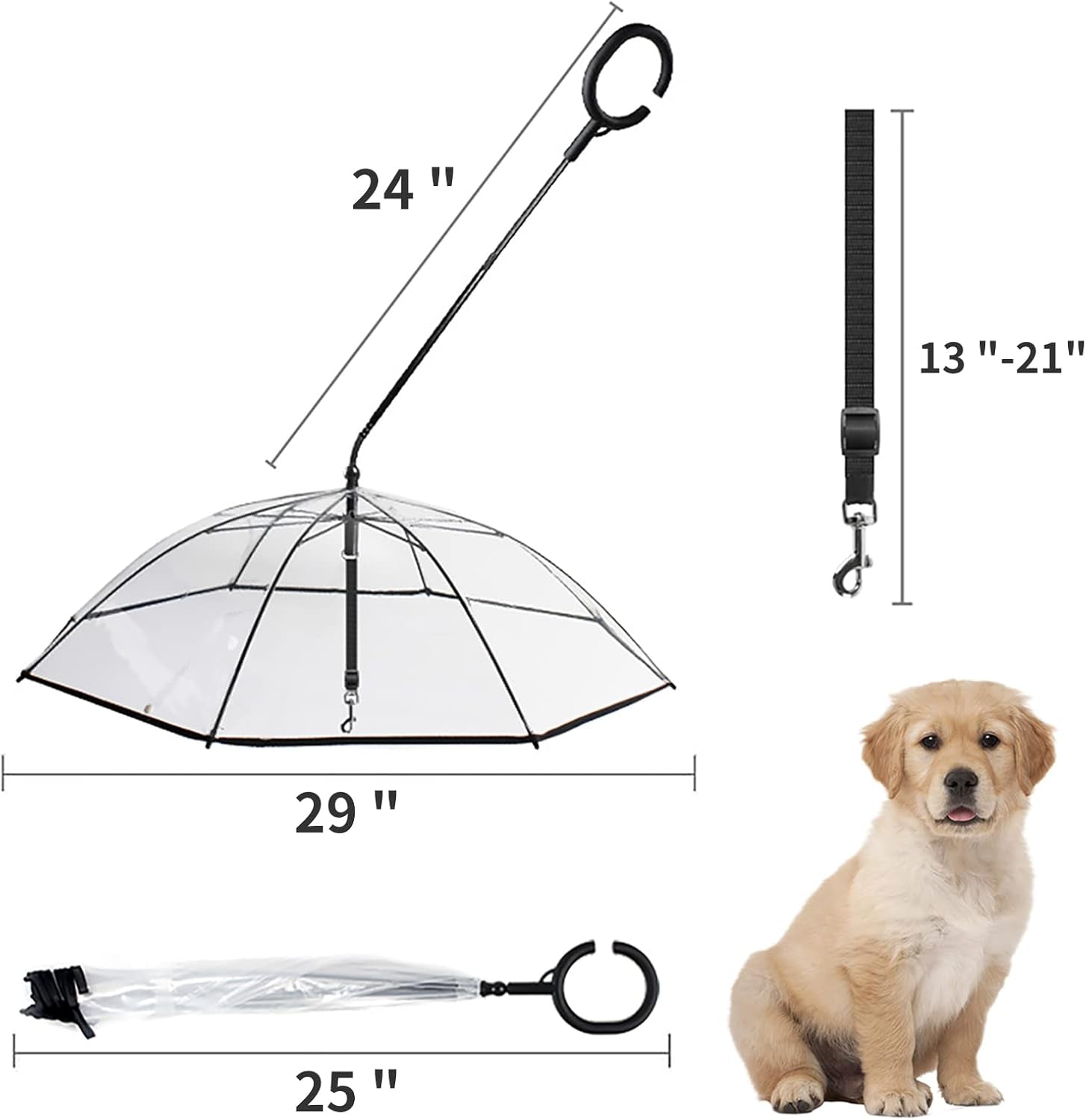 Clear Dog Umbrella for Small Dogs, Self-Assembly Dog Umbrella Leash, Doggie Rain Umbrella, Puppy Walking Umbrella with Adjustable Leash