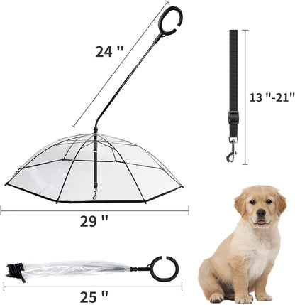 Clear Dog Umbrella for Small Dogs, Self-Assembly Dog Umbrella Leash, Doggie Rain Umbrella, Puppy Walking Umbrella with Adjustable Leash
